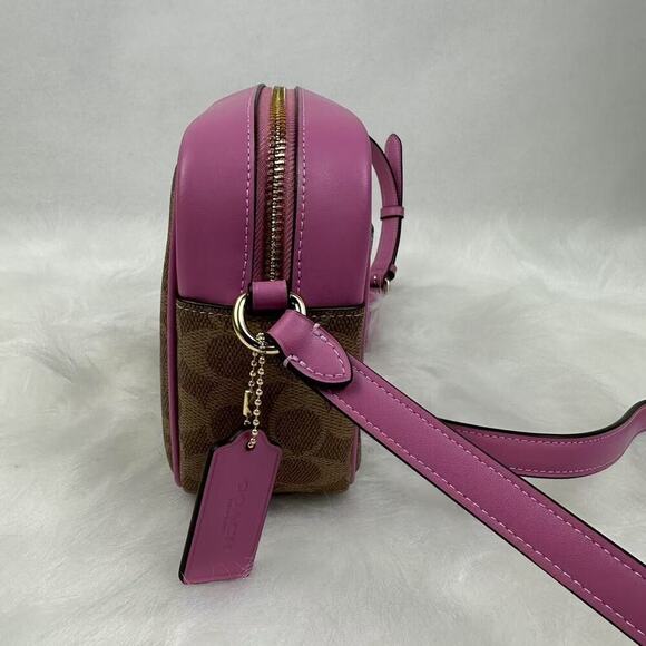 COACH Jamie Camera Crossbody Bag In Signature Canvas/Leather Tan/Fuchsia CZ186 - Picture 2 of 10
